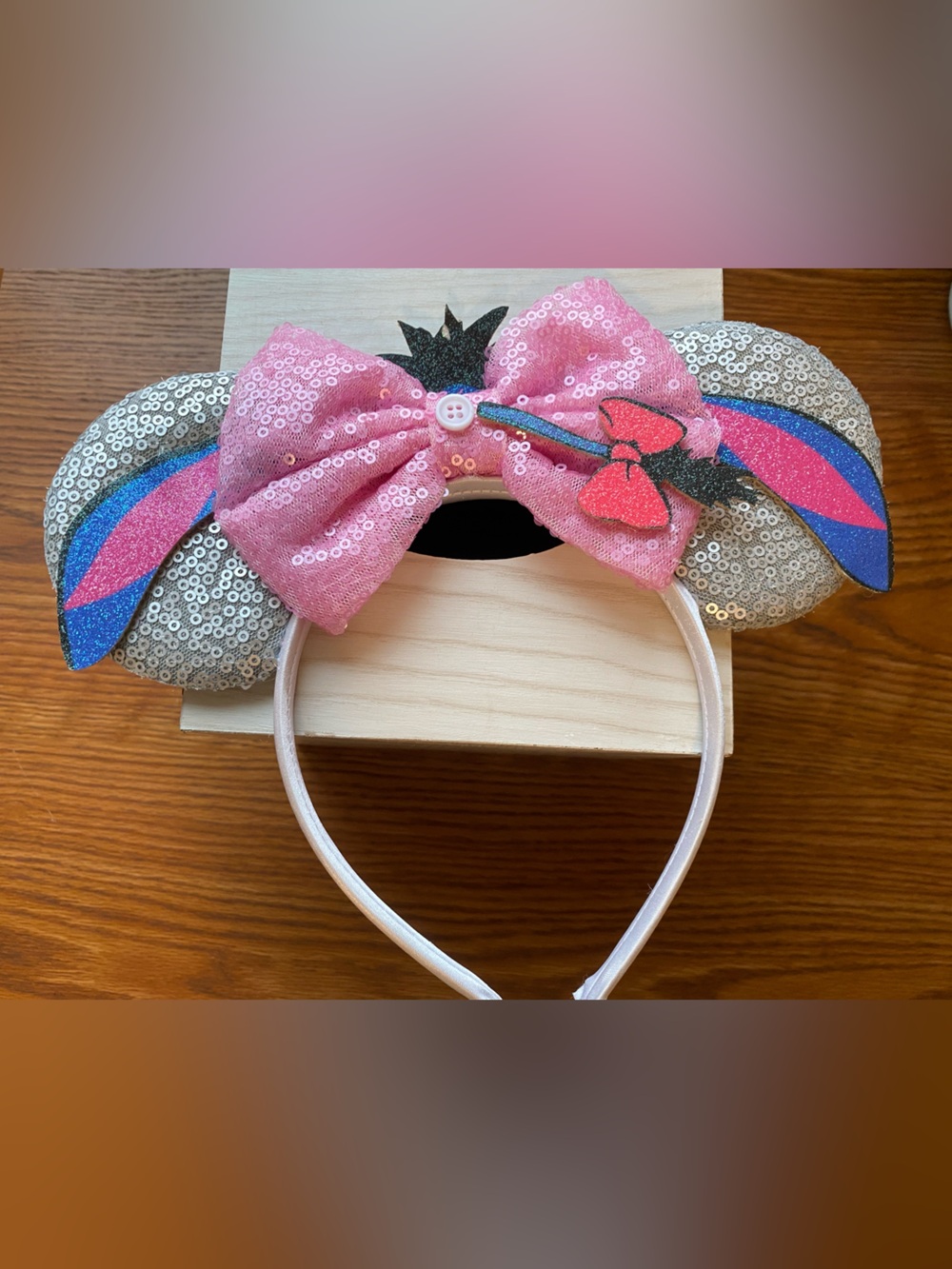 Sequin Ear Headband with Pink Bow themed for Eeyore Character